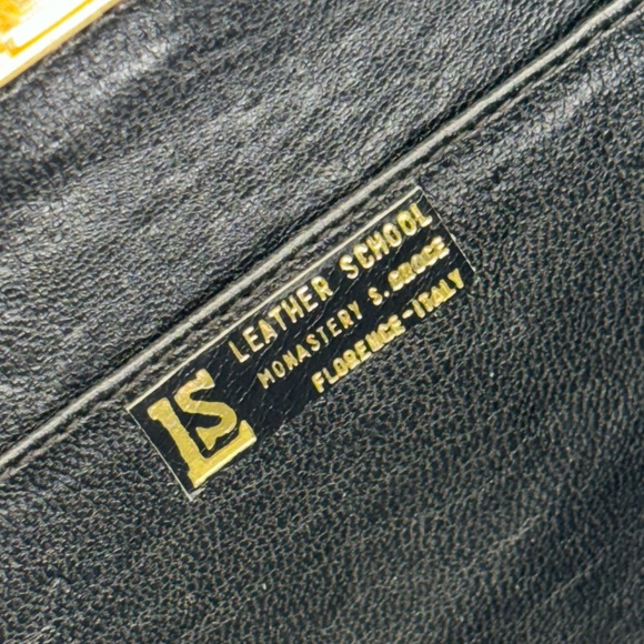 VTG LS Leather School Monastery S Croce Florence Italy Black Gold Evening Bag 7” - Picture 16 of 16